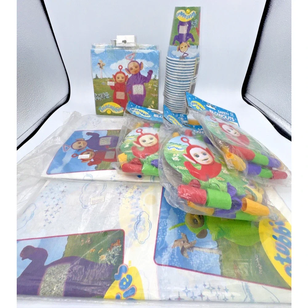 Vintage Teletubbies Party Supplies Lot New Old Stock Cups Napkins Tablecovers